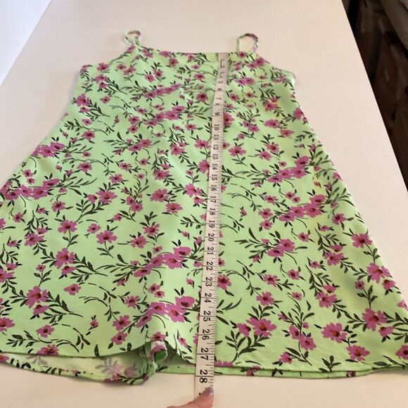 Zara Green and Pink Floral Satin Effect Mini Slip Dress Size L - Picture 15 of 15